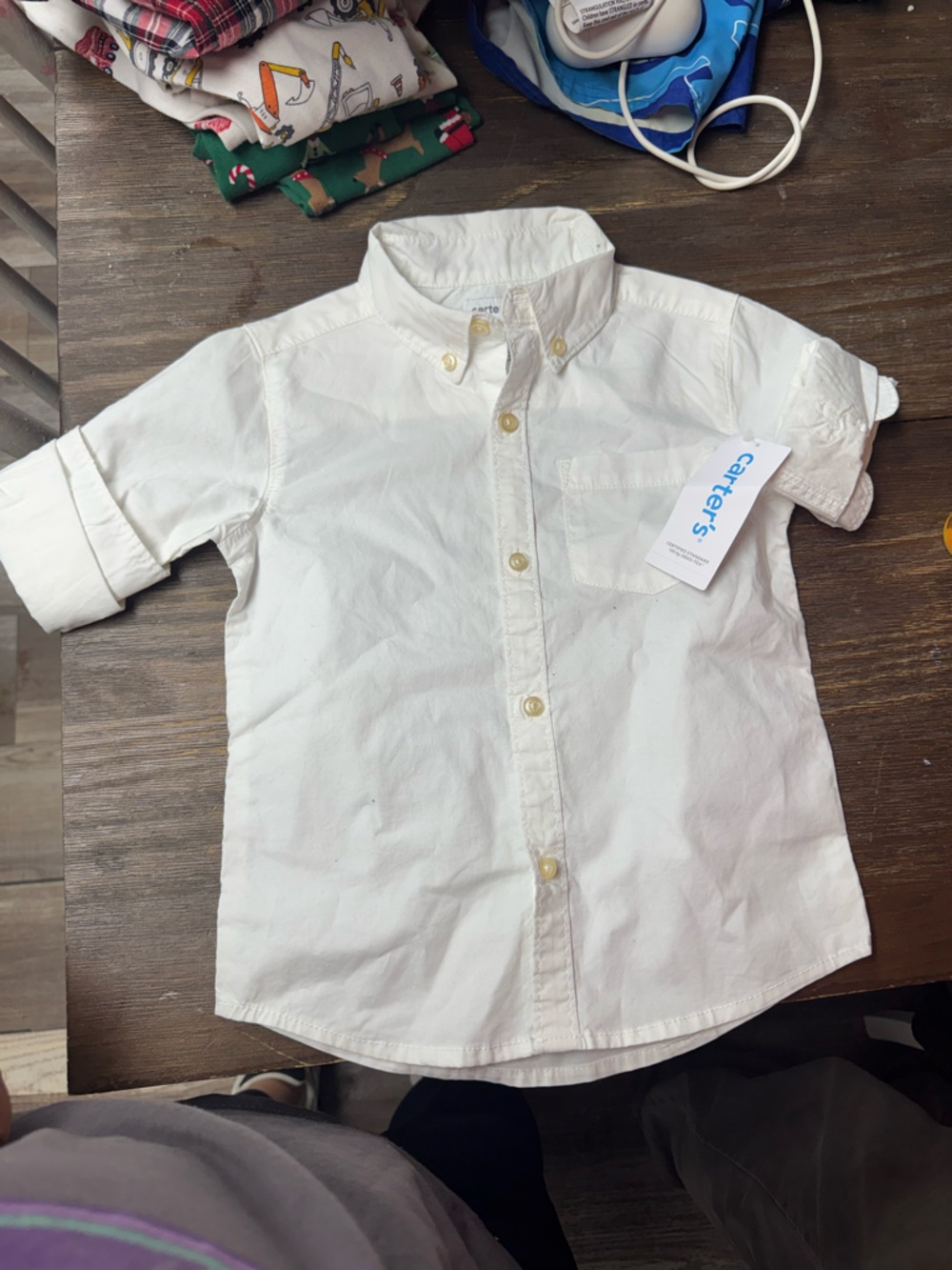Carter's White Short-Sleeve Button-Down Shirt for Kids